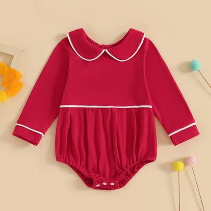Pudcoco Baby Boys Girls Romper Long Sleeve Doll Collar Contrast Line Solid Color Bodysuit Newborn Playsuit