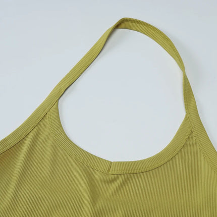 Hugcitar 2025 Summer Ribbed Halter Backless Solid Sexy Crop Tank Top Casual Y2K Women Clothes Beach Vacation Streetwear Yoga