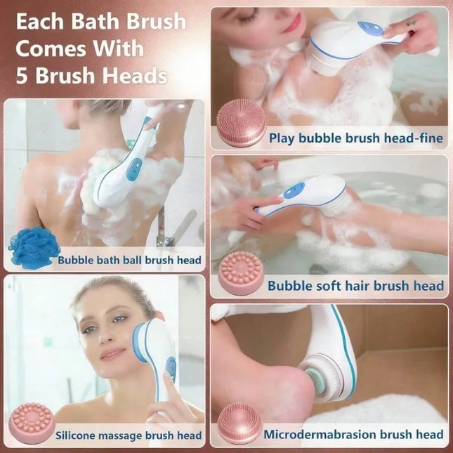 Long Handle Soft Bristle Electric Shower Body Brush Portable Back Scrubber Massager Deep Exfoliating Skin Cleansing Bath Tool For Home Dorm Travel Daily Use Self Care Gift For Men Women