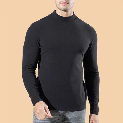 2026 Spring New Men's Turtleneck T-shirt Long Sleeve Slim Fit Solid Color High Elastic Bottoming Pullovers Basic Style Male Tops