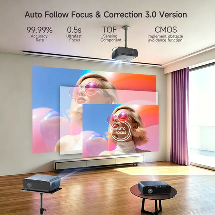 CAIWEI S7+ 4K Ultra HD Projector Video 4000 ANSI Home Theater Android for Movies Auto Focus Smart TV Beam Projectors for Outdoor