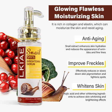 Natural Snail Brightening Face & Body Serum, Glowing Flawless, Moisturizing, Anti-Age, Reduce Spots & Wrinkles, 120ml/ 4.2 oz