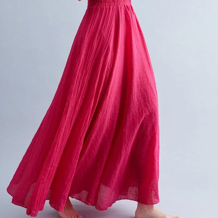 Fashion Solid Cotton Linen Women Skirts Maxi Elegant Harajuku Saia Casual Loose Long Skirt Ladies Clothes Faldas Ropa Mujer