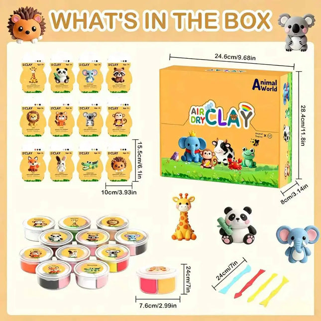 Air Dry Clay Kit with 12 Animal Molds, Full DIY Tools & Guides, Soft Non-Sticky Clay, Creative Gift for Children’s Day
