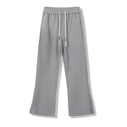 Streetwear Flared Joggers Sweatpants Men's Open Bottom Drawstring Elastic Waist Ankle Zip Up Athletic Lounge Pants Grey/Black
