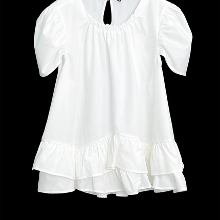Plus size women's spring & summer simple fairy style puff sleeves, double hem round neck solid color versatile basic elegant top