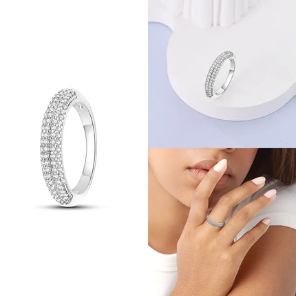 Original Romantic Heart-shaped White Zircon Shell Bowknot Rings 925 Sterling Silver  Women Jewelry Valentine's Day Birthday Gift