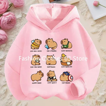 Fall and Winter Outdoor Leisure Sports Children's Hooded Sweatshirt Cartoon Fun Capybara Cute Print Boys and Girls Soft Hoodie