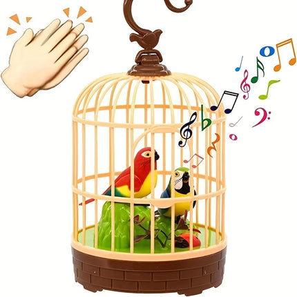 Voice-Activated Induction Birds Birdcage Toy Talking Chirping Fluttering Parrot Birds Toys Gifts for Baby Toddler Kids Children