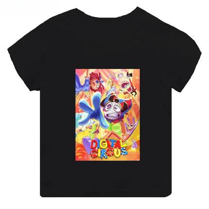 Hot Sale The Amazing Digital Circus Print Kids T-shirt Girls Clothes Baby Boys Black Short Sleeve Cotton T Shirt Children Tops