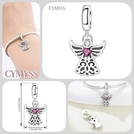 S925 Sterling Silver Charm Bead Angel Prayer Travel Memorial Pendant Fine Birthday Gift Fit Bangle Bracelet Necklace DIY Jewelry