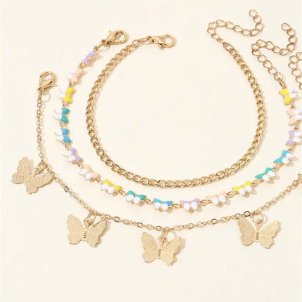 3pcs/set Layered Butterfly Anklet Set: Stackable Foot Jewelry for Beach Days & Free-Spirited Style.