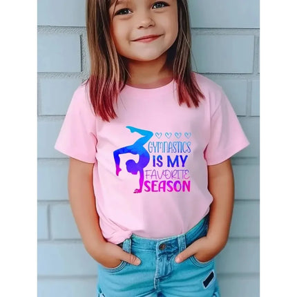 Summer Dancing Girl Pattern Print Children's Short Sleeved Shirt Kids Fashion Cotton T-shirt Girls Comfortable Leisure Tee Tops