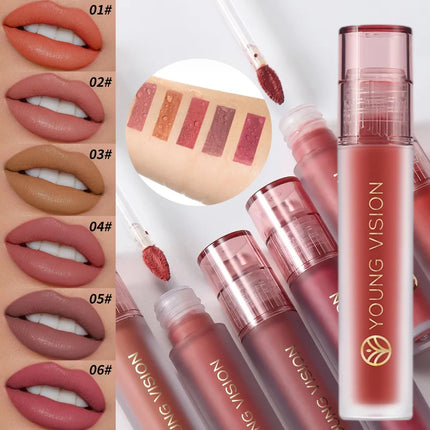 YOUNG VISION 6-Color Matte Velvet Lip Gloss Silky Smooth, Long-Lasting Color Seductive Feminine Lip Makeup