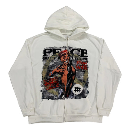2026 new American street style casual fashion zipper hooded sweater printed pattern Pearl stereo pattern decoration unisex.