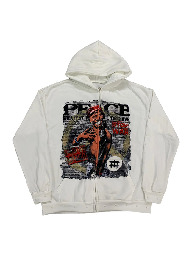 2026 new American street style casual fashion zipper hooded sweater printed pattern Pearl stereo pattern decoration unisex.