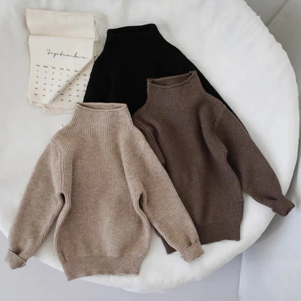 2025 Autumn Children Sweater Turtleneck Solid Color Boys Knit Pullover 1-9Y Baby Girls Warm Base Sweaters
