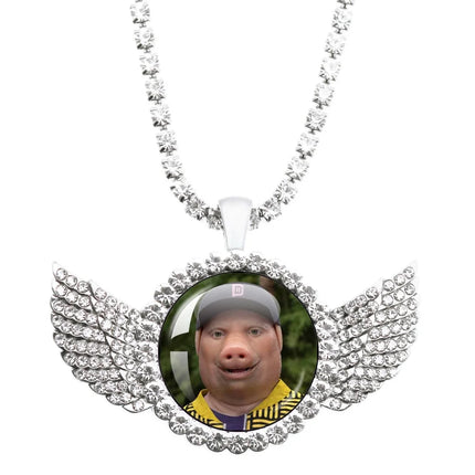 John Pork Is Calling Answer Call Phone Humor Funny Pig Graphic Glass Cabochon Angel Wings Pendant Necklace Jewelry Giftwholesale