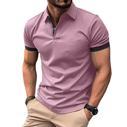 Summer Men Polo Shirts Men Short Sleeve Shirt Contrast Color Lightweight Streetwear Casual Lapel Collar Tops