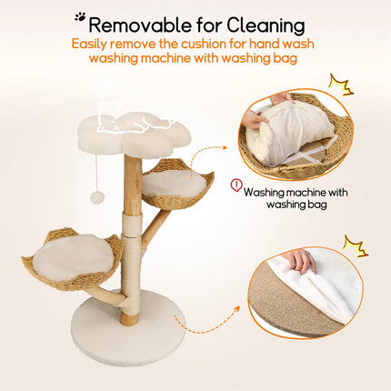 110cm Modern Cat Furniture Climbing Tree Solid Wood Activity Center with Scratching Post for Kitty