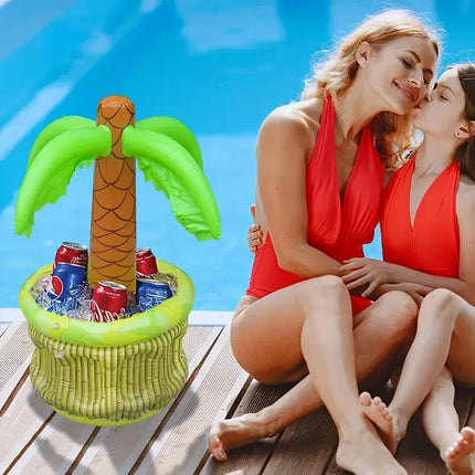 Water Tiger Inflatable Palm Tree Cooler, PVC Tropical Pool Party Beverage Bucket, Outdoor Tailgating Beverage and Food Tray