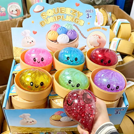 2026 Glitter Dumpling Squishy with Box Dumplings Sensory Squeeze Toy Decompression Slow Rising Anti Stress Reliever Sensory Gift