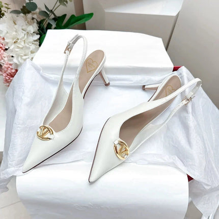 Women's pointed high-heeled sandals for women's summer 2025 new style pointed high-heeled shoes with metal buckle single shoes