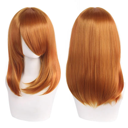 High Quality 40cm Medium Cosplay Wig With Bang Black Blond Pink Red Blue Purple Heat Resistant Synthetic Hair Wigs