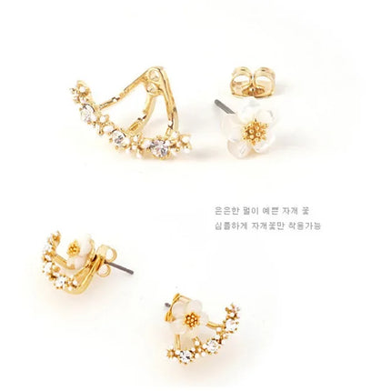 Women's Flower Earrings Zircon Ear Jacket Korean Style Copper Ear Studs Earrings Orecchini Jewelry Pendientes Aretes De Mujer