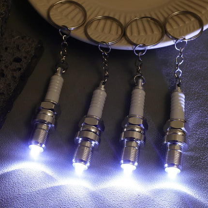 Casual Fashion Sparkplug LED Key Ring for Men Spark Plug Pendant Key Chain Keychain Car Parts Keyring Marvel Drive Key Chains