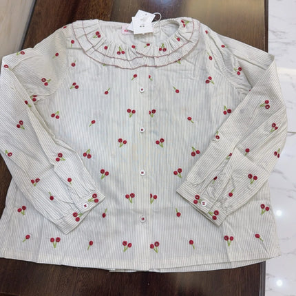 BP26 early spring new style big girl lapel cherry embroidered long-sleeved shirt
