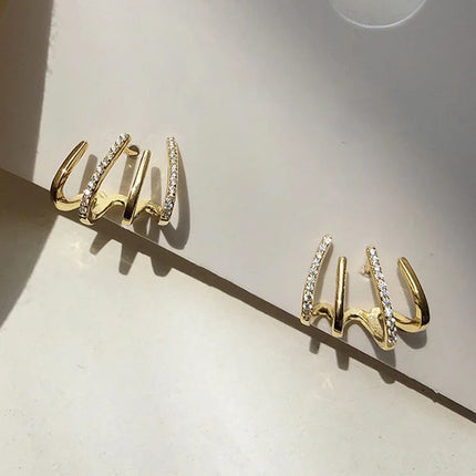2026 New Shiny Four Claws Stud Earrings for Women Korean Rhinestone Zircon Earring Girls Birthday Party Wedding Fashion Jewelry