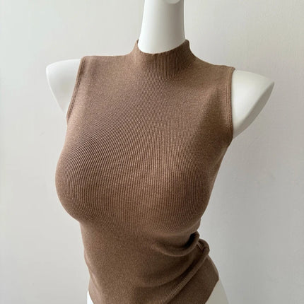 Korean Sle Knitted Vest Women's Base Layer Tank Top Svel f High Collar Spring Autumn Winter Inner And Outer Wear