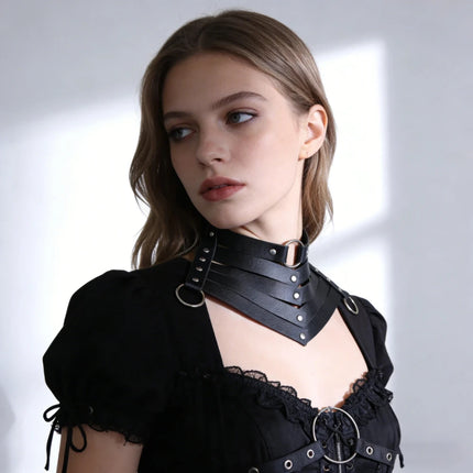 Vintage Gothic Punk PU Leather Necklace Women Adjustable O Ring Bow Tie Y2K Style Clavicle Necklace Fashion Leisure Accessory