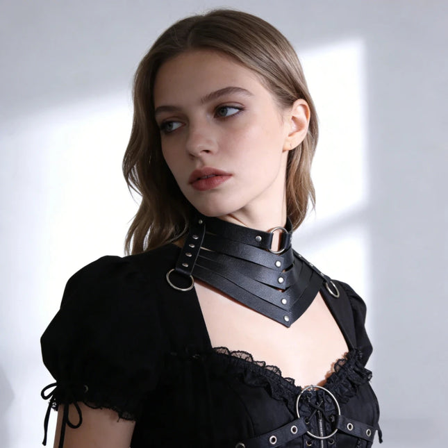 Vintage Gothic Punk PU Leather Necklace Women Adjustable O Ring Bow Tie Y2K Style Clavicle Necklace Fashion Leisure Accessory
