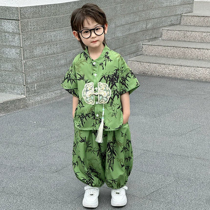 Summer Short Sleeve Two-piece Set Kids Clothes Casual Boy Outfit Baby Tang Style Fashion Children's Sets Hanfu Suit Boys Costume