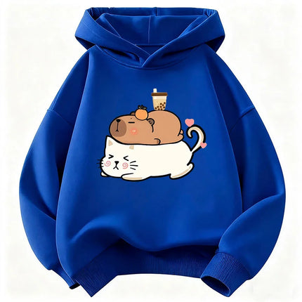 Unisex Kids Cute Cat Capybara Hoodie Cat Children's Sweatshirt Hoody for Boys Girls Casual Hoodies Clothes