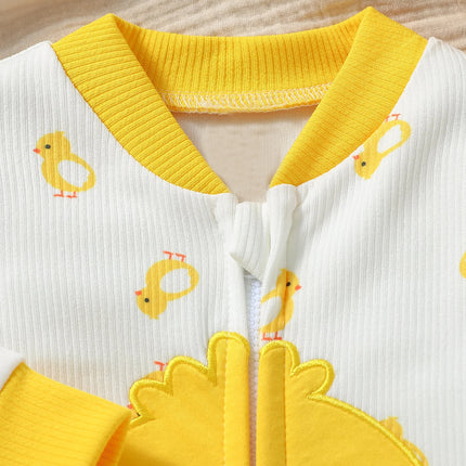 Baby Boys/girls Cute Long Sleeve Zipper Jumpsuit Duck Hat 2 Pieces For Fall/Winter 1-2Y Casual Daily Wear Clothes