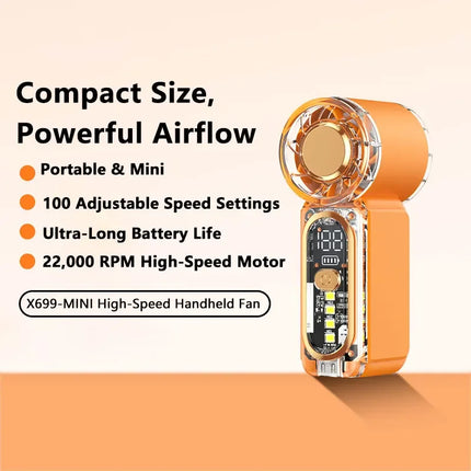 Lenovo Mini Handheld USB Fan High Speed Turbo Portable Pocket Fan Rechargeable Blower Powerful Air Cooling for Travel Outdoor