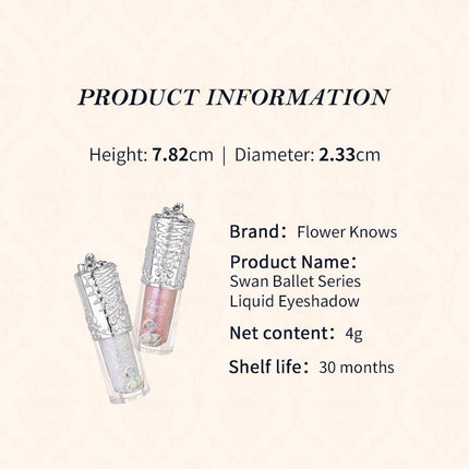 Flower Knows Swan Ballet Series Liquid Eye Shadow Pearlescent Fine Shiner Fine Sparkling Sequins 4g Eye Makeup