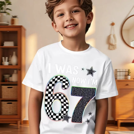 67 Meme T-Shirt for Kids 6-7 Years Old Birthday Party Gifts Summer Short Sleeve Tees Crew Neck Graphic Y2k Children's Clothing