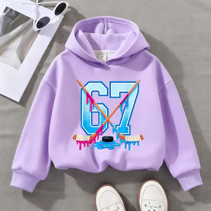 6 7 Six-Seven ice hockey cartoon print men's and women's clothing, children's fashion hoodies, boys and girls can be
