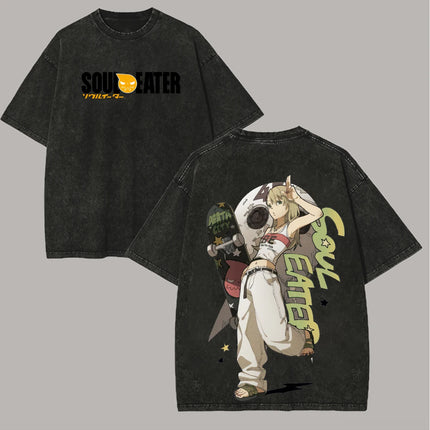 Soul Eater Anime Lover Washed T-shirt Personality Clothes Oversized Unisex Year-Round Clothing High Quality Hot Product Couples