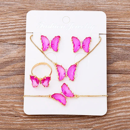 Nidin Lucky Butterfly Jewelry Sets For Women Wedding Jewelry 12 Colors  Zircon Earrings Bracelets Rings Pendant Necklace Gift