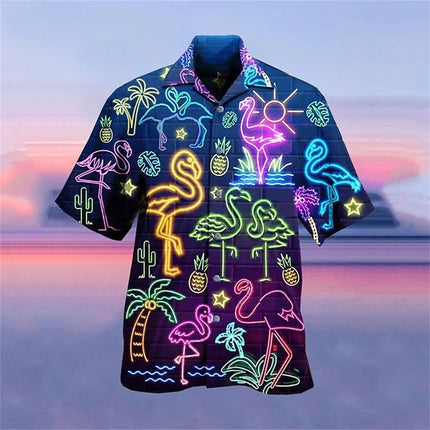 Men's Hawaiian Camp Fluorescent 3D Print Street Casual Short-Sleeved T-Shirt Fashionable Casual