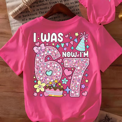 67 Meme T-Shirt for Girls 6-7 Years Old Birthday Party Gifts Summer Short Sleeve Tees Crew Neck Graphic Y2k Children's Clothing