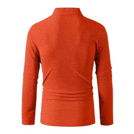 New Men's Business Casual Long Sleeved Shirt Solid Color Polo Shirt Fashionable Breathable Comfortable Versatile Top