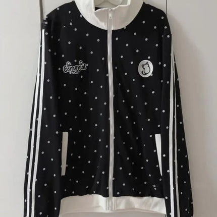Cute Dot Sweet Sweatshirts Women Loose Cartoon Striped Kawaii Hoodies Japan Long Sleeve Stand Collar Preppy Style Outwear Tops