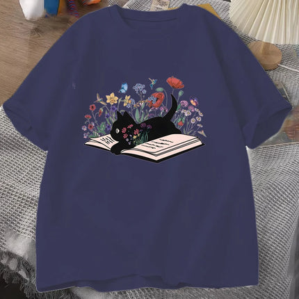 Floral Cat Shirt, Cat Lover T-shirt, Cat Book Shirt, Cat Lover Gift, Gift for Her, Cat Mom Shirt Gift, Cute Cat Shirts, Cute Boo