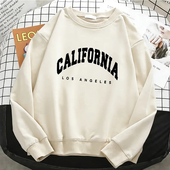 Trendy California Los Angeles  Womens Hoodies Fashion Fleece Sweatshirt Soft 90s O-Neck Pullover Casual Female Clothes